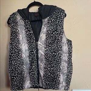Simon Chang Black and White Patterned with sequins faux fur Varsity Jacket Sz S.